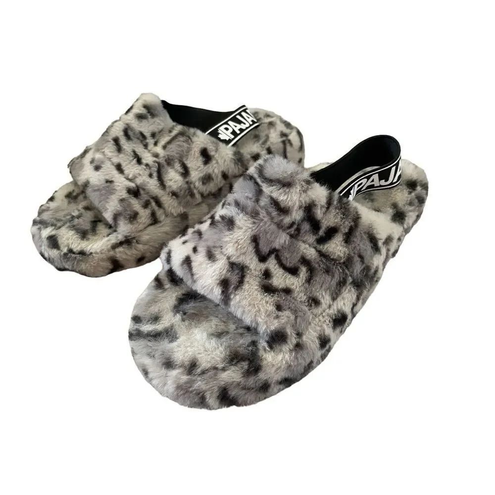 Pajar Canada Shania Leopard Print Faux Fur Slingback Slippers